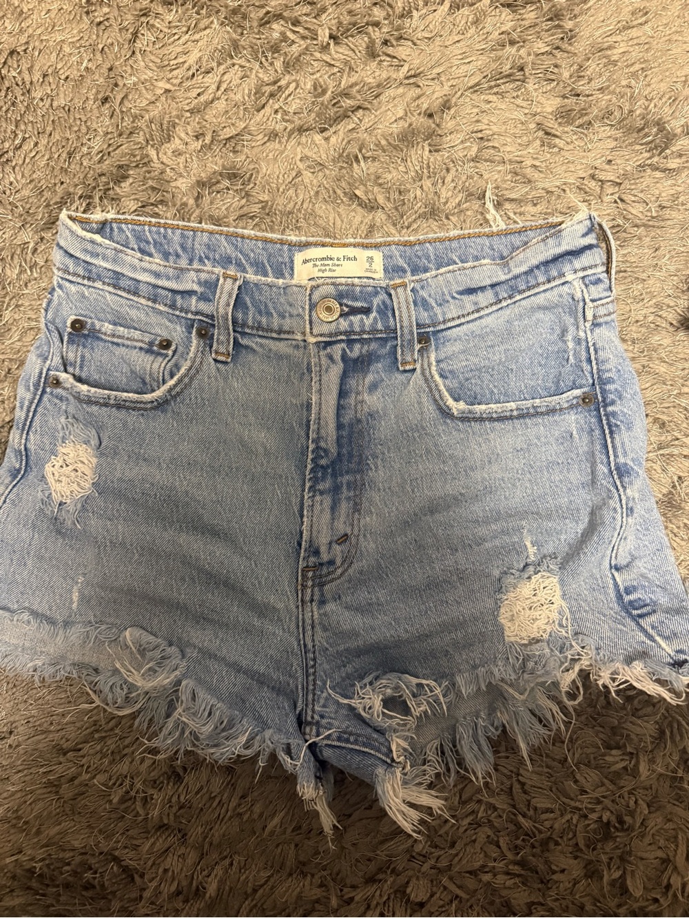 Abercrombie & Fitch The Mom Short Light Blue High-Rise Denim Shorts